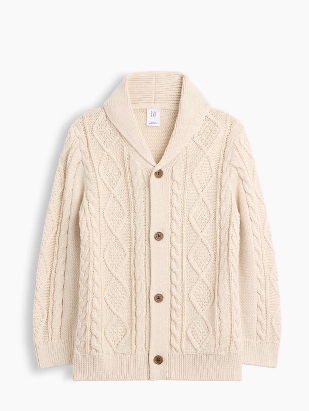 GAP Toddler Boy Shawl Collar Cable Knit Cardigan in Cream
